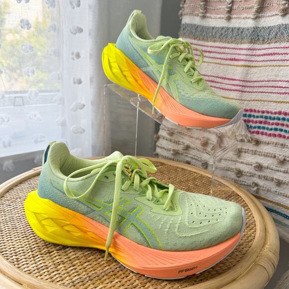 Asics Shoes - ASICS Novablast 4 Paris Cool Matcha Safety Yellow Road-Running Sneakers Size 7.5